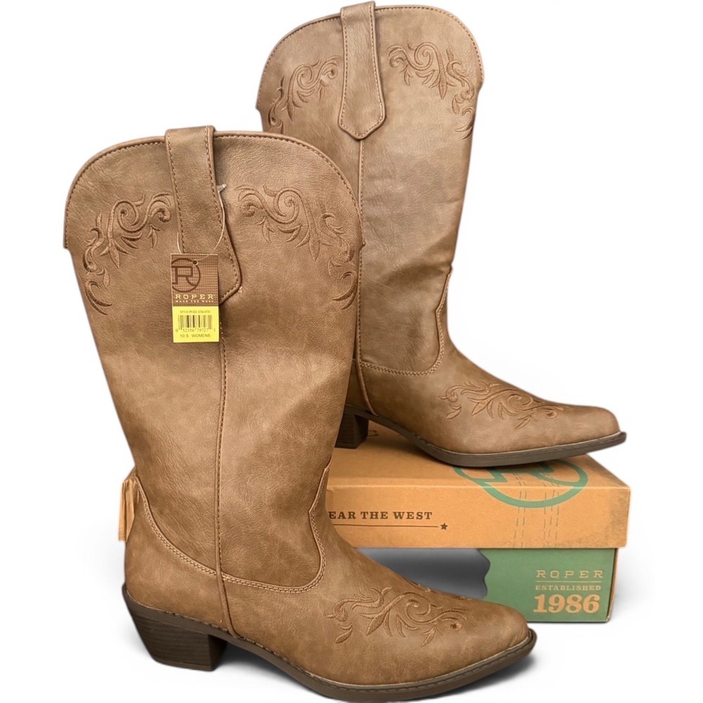 Roper Riley Tan Brown Western Cowgirl Boots Embroidered Women's‎ 10.5
